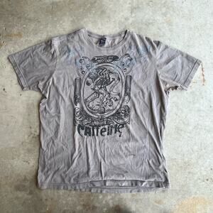 Caffeine Jeans T-shirt y2k 2000s Skater Cybergrunge Graphic Mallgoth Gray Black